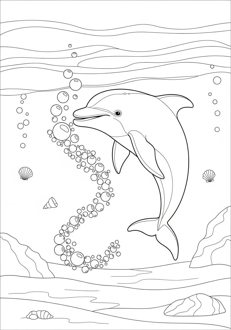 Desenho de Golfinho brincando no fundo do mar para colorir