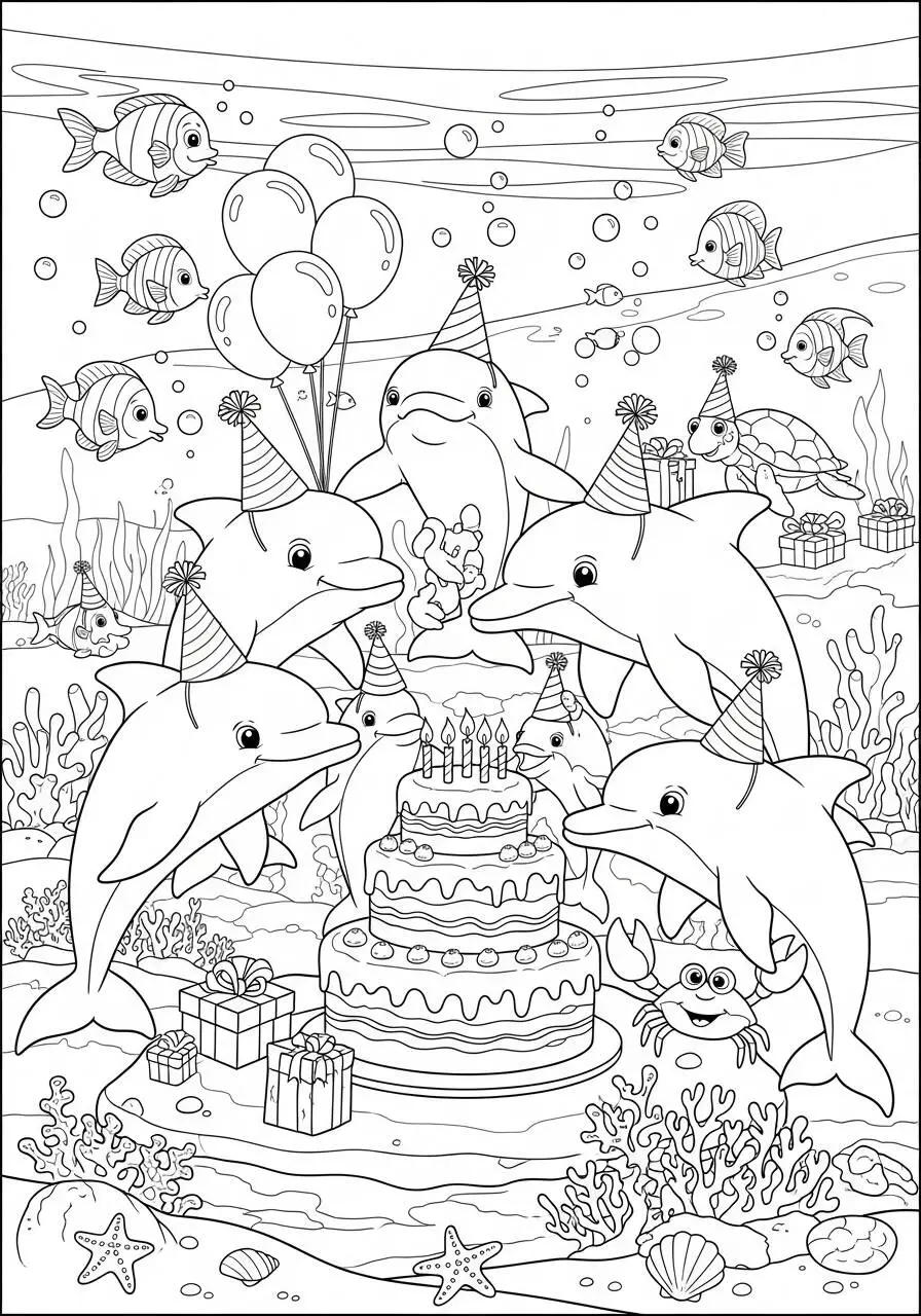 Página para colorear de delfines festivos