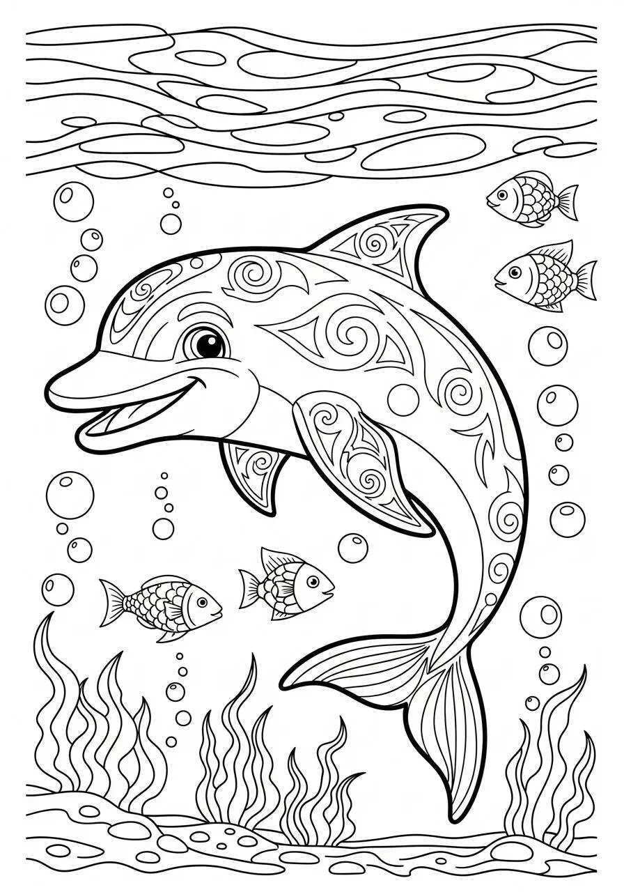 Página para colorear de delfines alegres