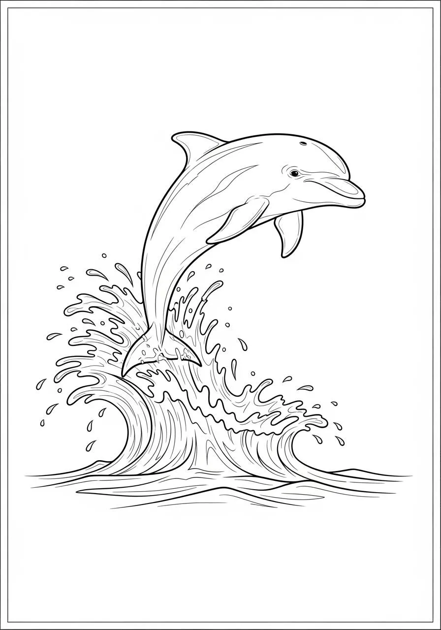 Desenho de Golfinho saltando sobre as ondas para colorir