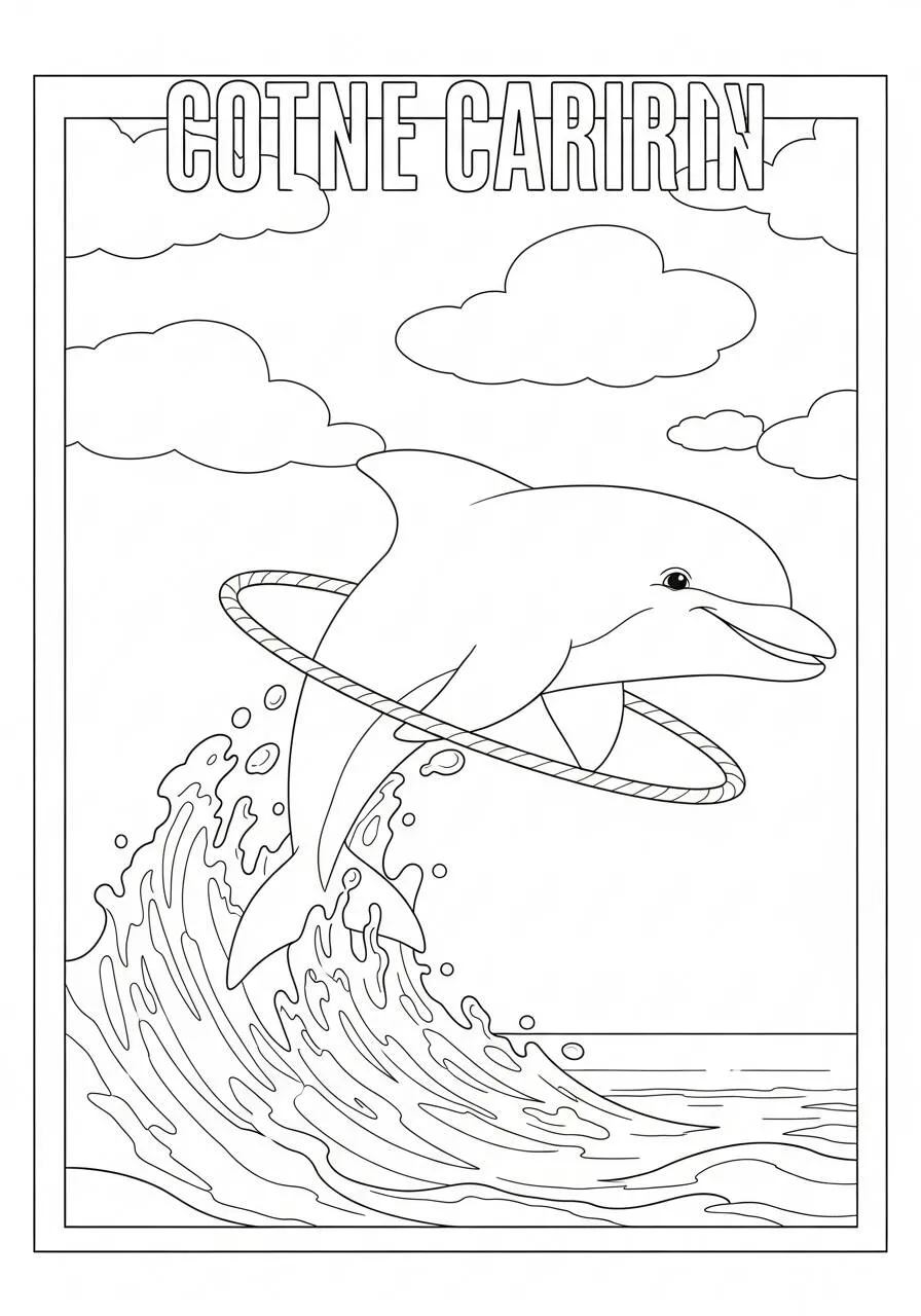 Desenho de Golfinho saltando com aro para colorir