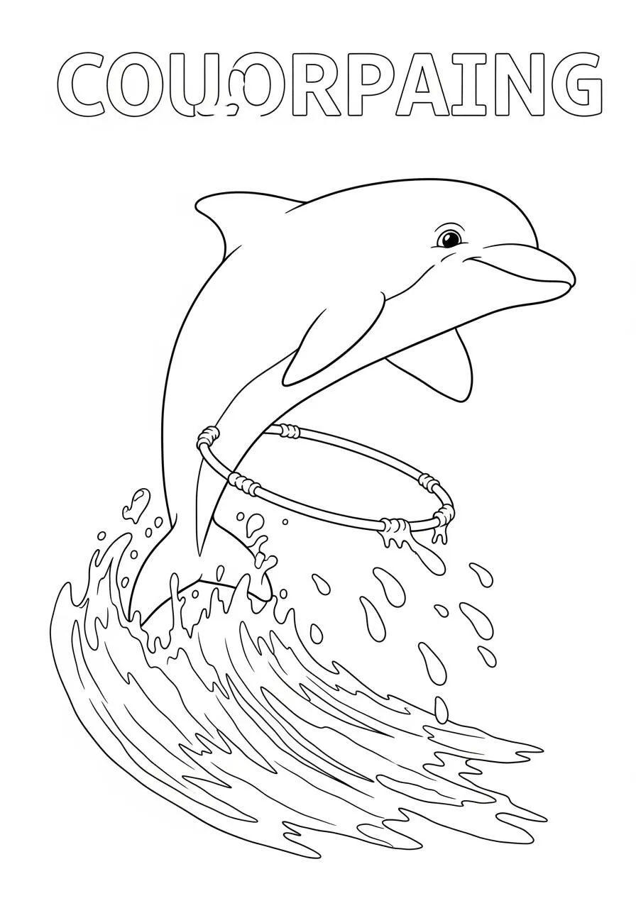 Desenho de Golfinho brincando no mar para colorir