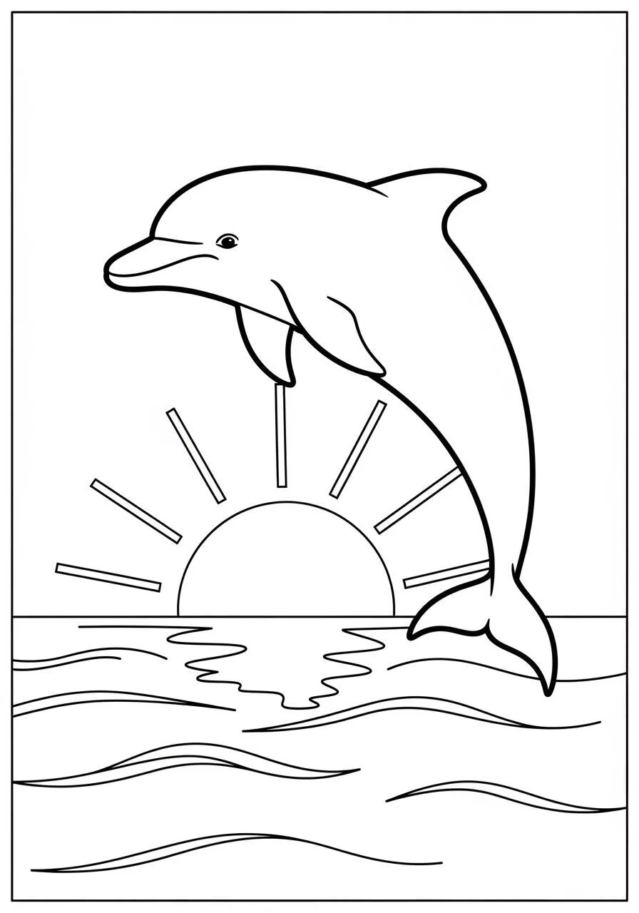 Dibujo de Delfín saltando al atardecer para colorear