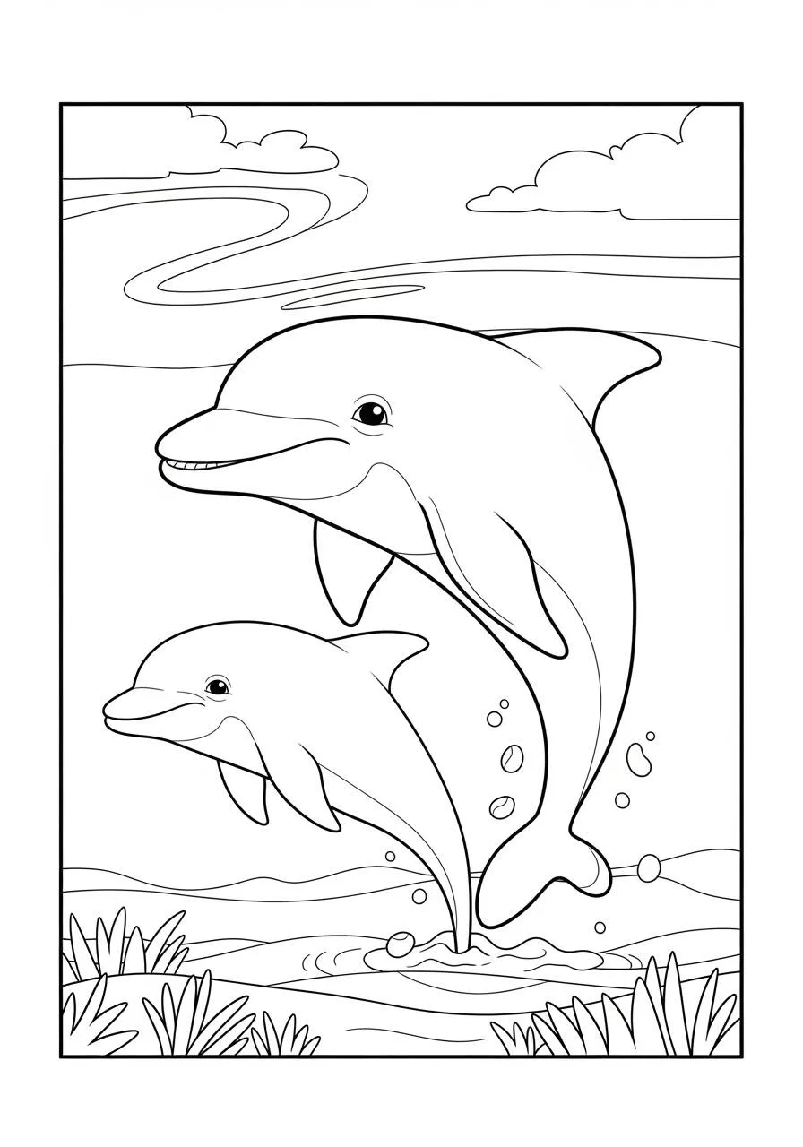 Desenho de Golfinho e Filhote para Colorir