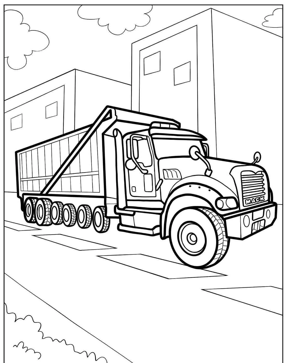Desenho de Caminhão Basculante para Colorir