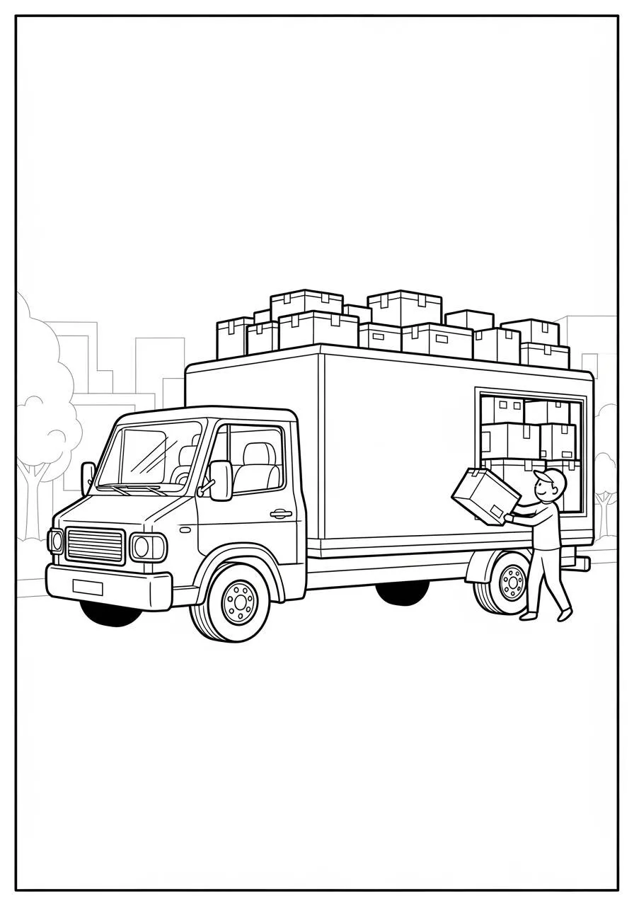 Desenho de Caminhão de Entrega para Colorir