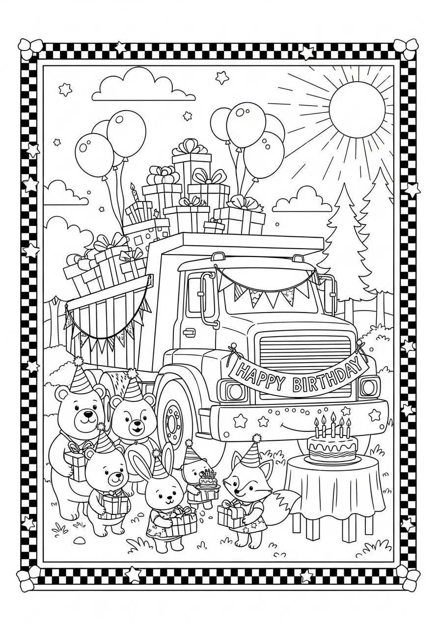 Desenho de Caminhão de Aniversário para Colorir