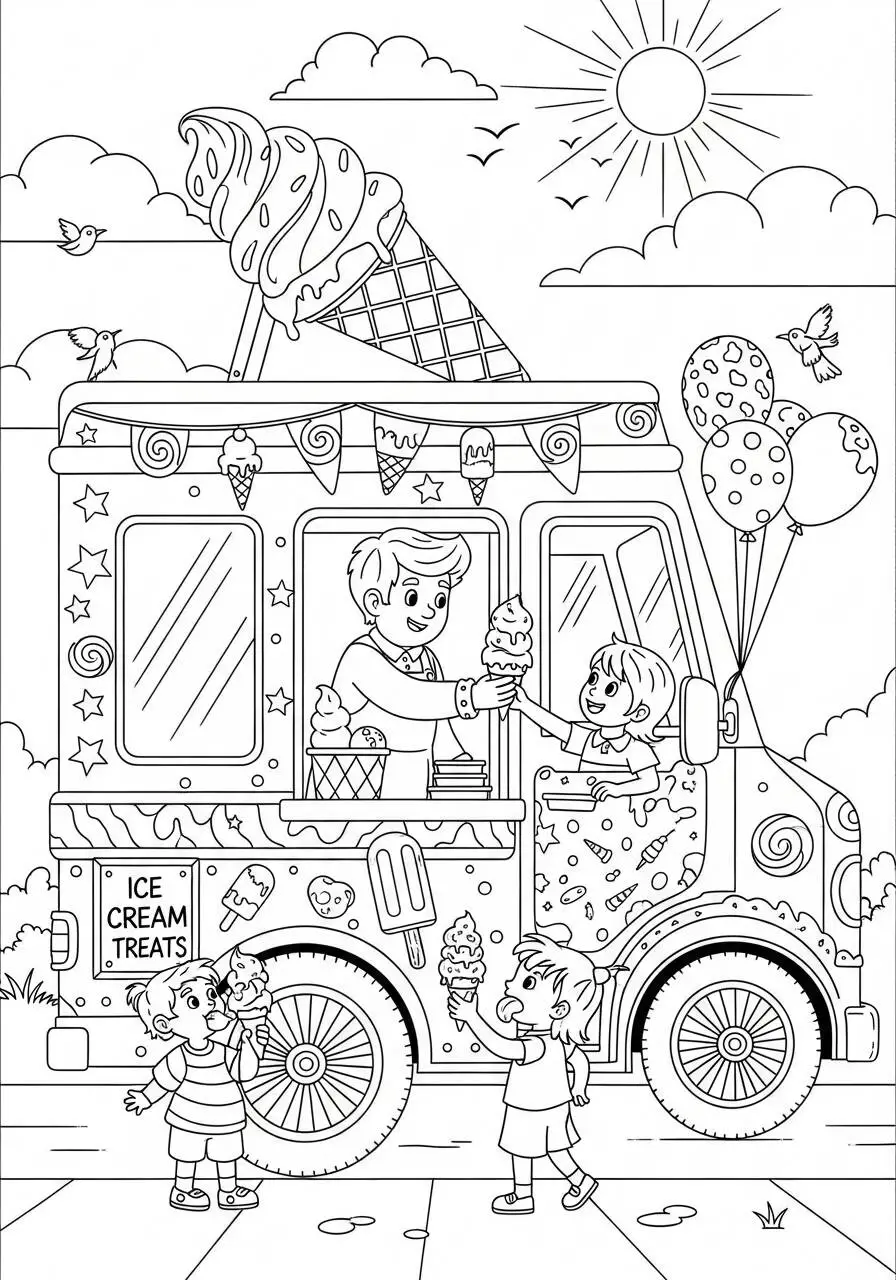 Desenho de Caminhão de Sorvete para Colorir