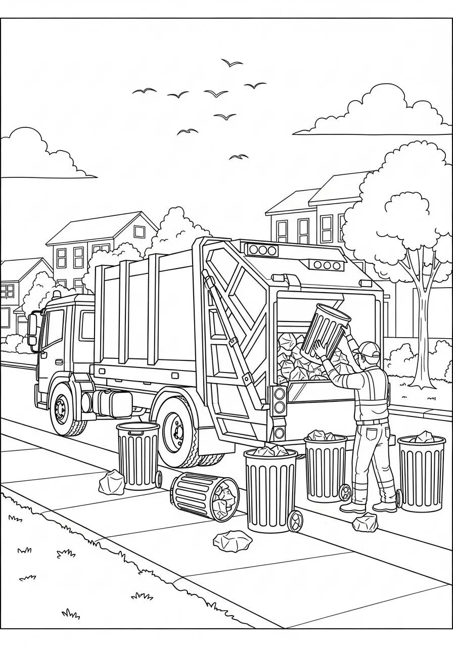 Camión De Basura Página Para Colorear