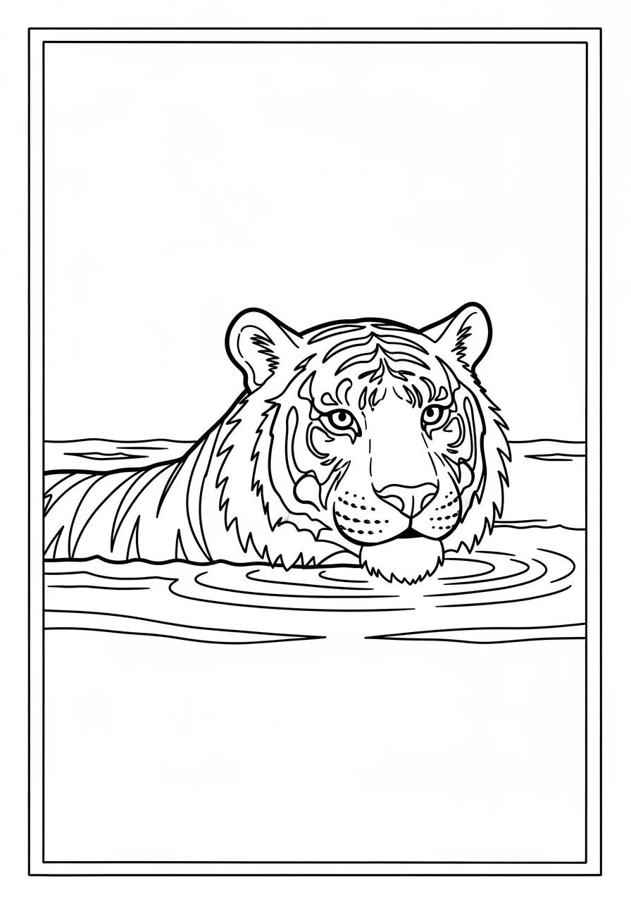 Desenho de Tigre na Água para Colorir