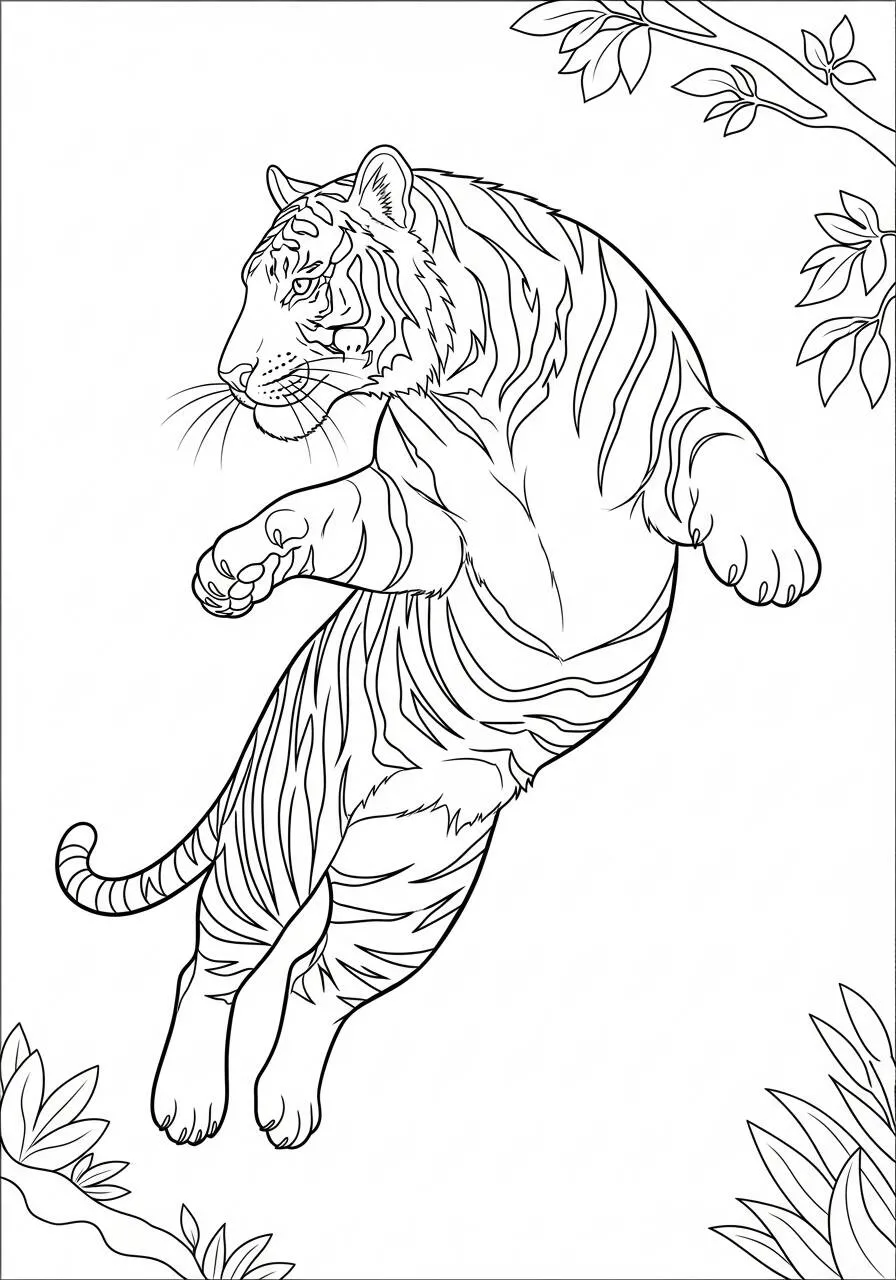 Desenho de Tigre Saltando para Colorir