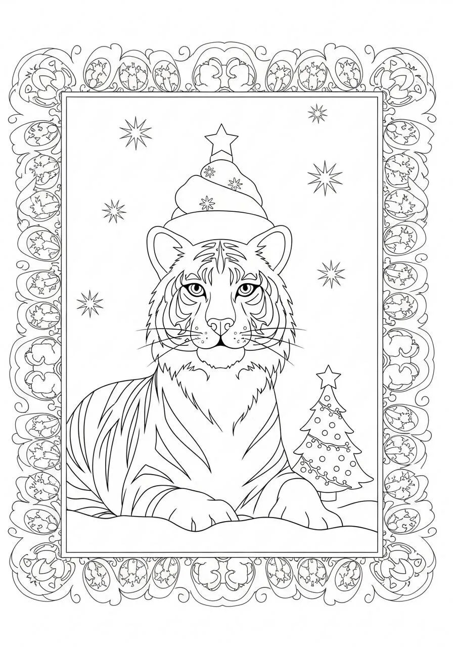 Desenho de Tigre Natalino para Colorir