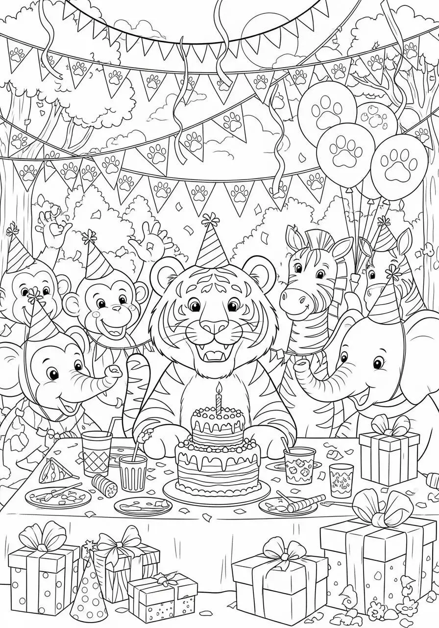 Desenho de Tigre em Festa para Colorir
