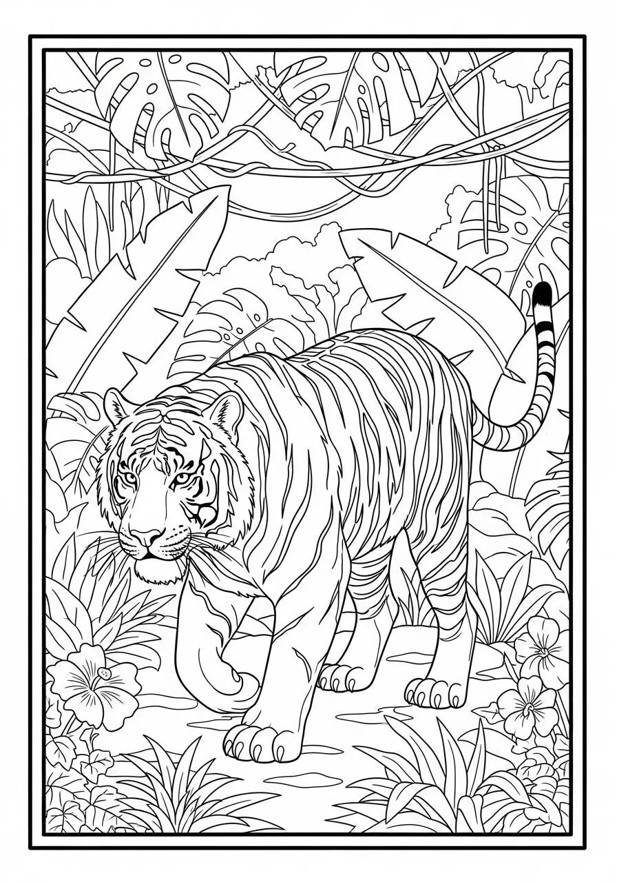 Página para colorear de tigre salvaje