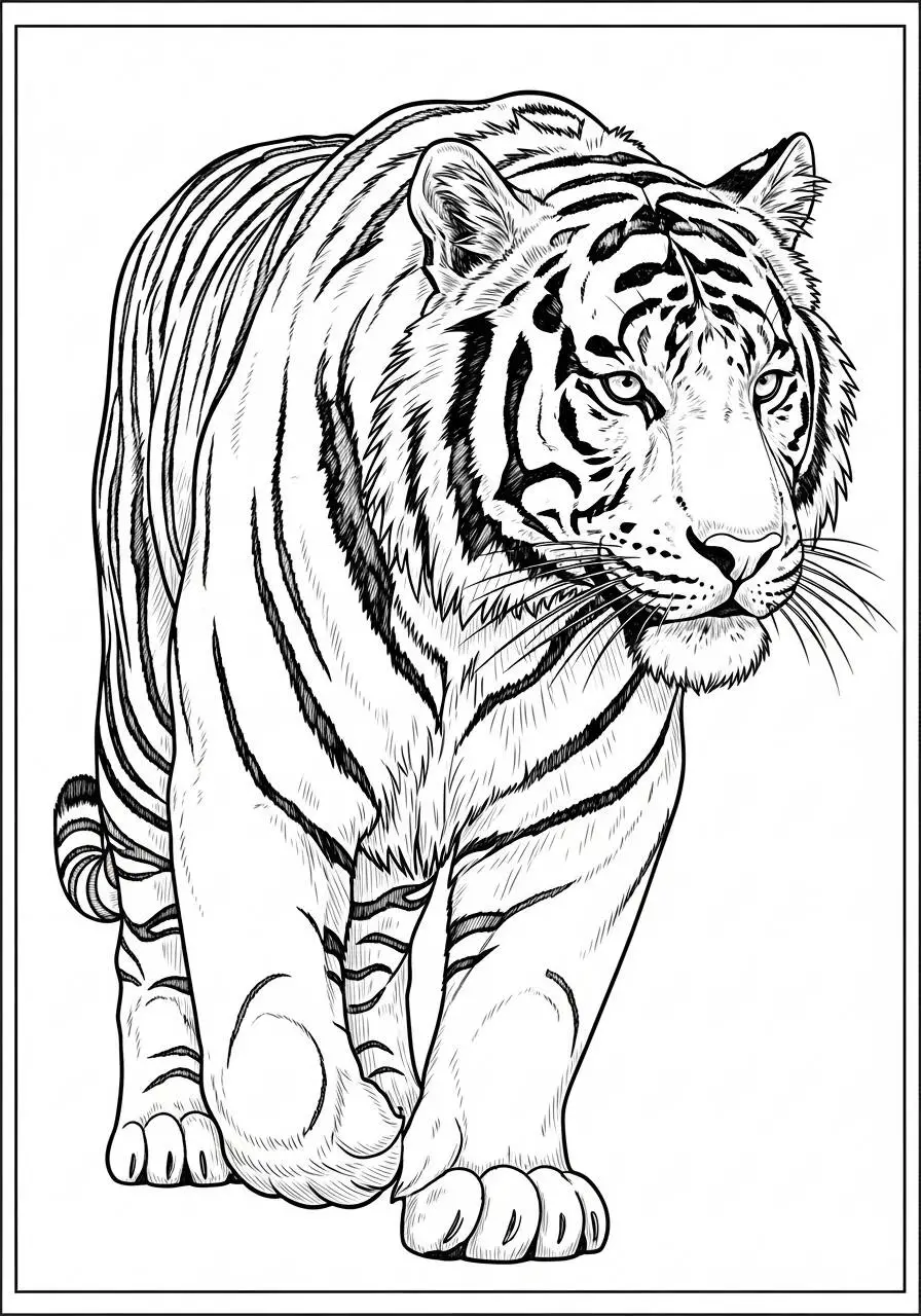 Página para colorear del tigre majestuoso