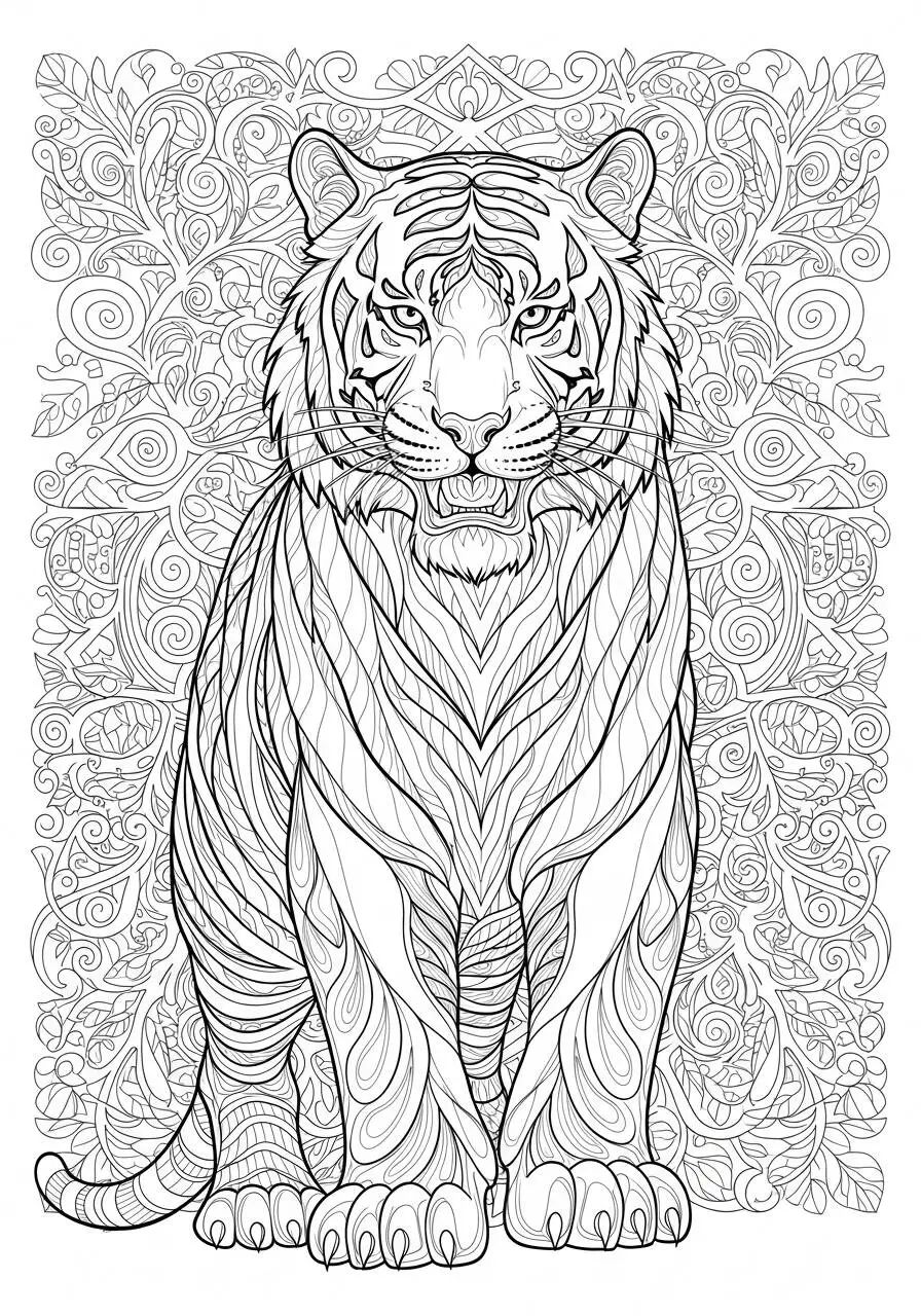Página detallada para colorear del tigre