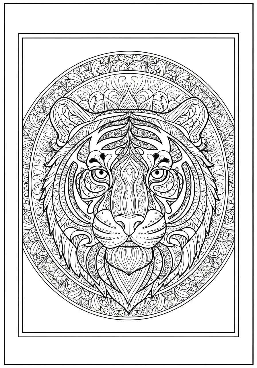 Página detallada para colorear del tigre
