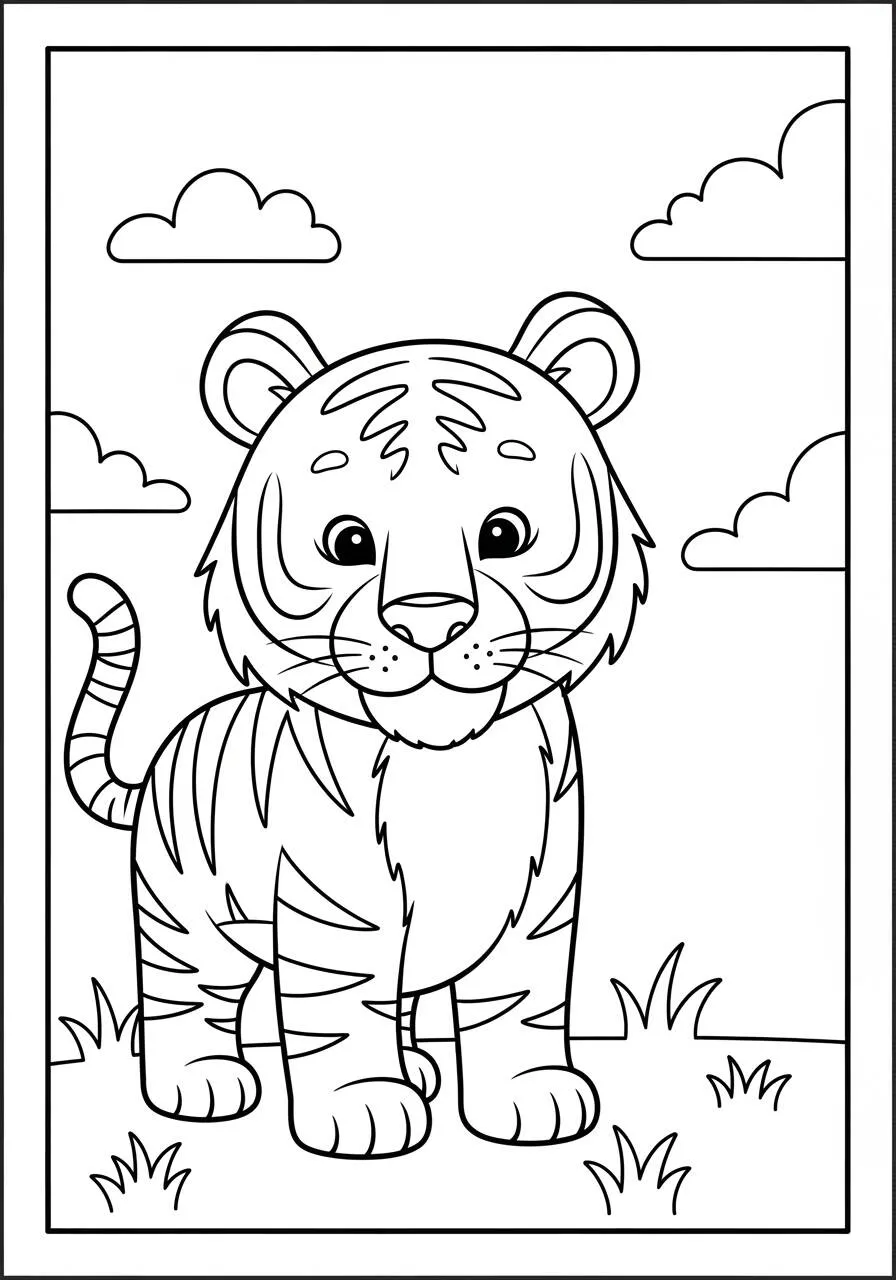 Lindo Tigre Página Para Colorear