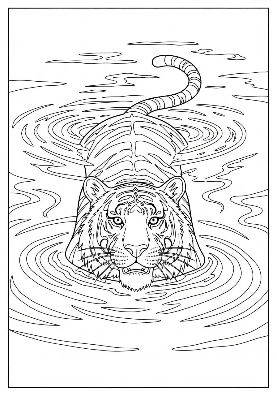 Tigre en el agua Página para colorear