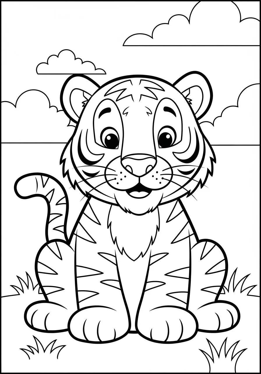 Lindo Tigre Página Para Colorear