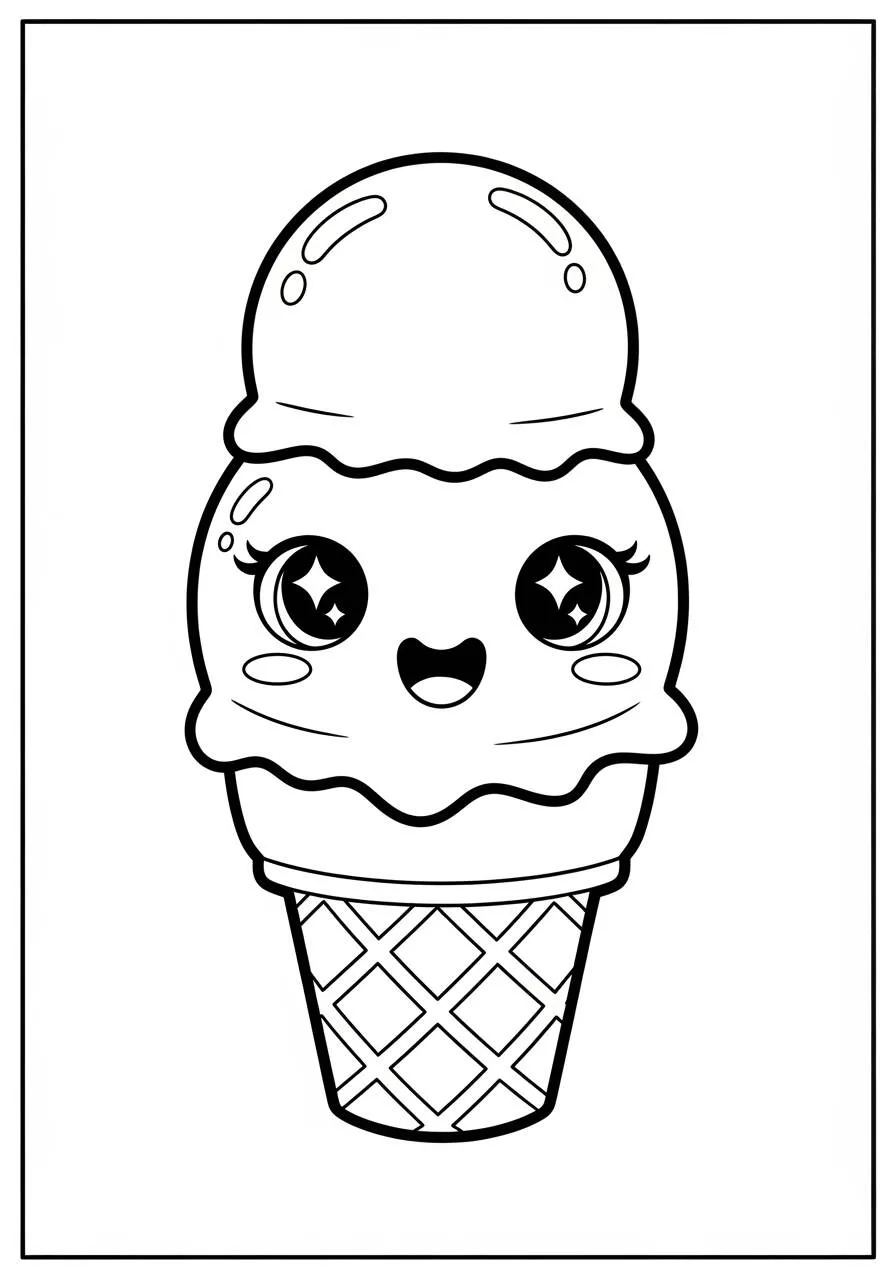 Desenho de Sorvete Kawaii para Colorir