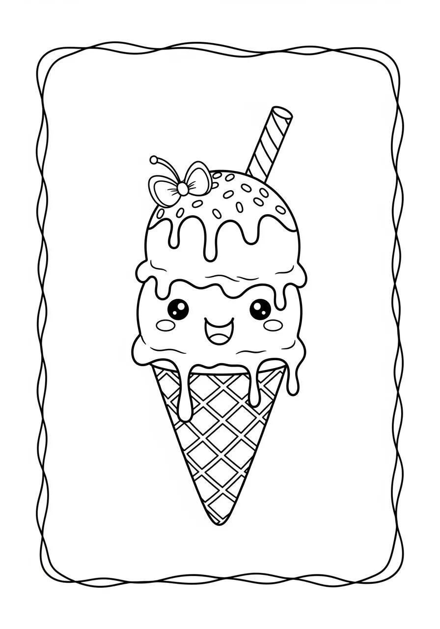 Desenho de Sorvete Kawaii para Colorir