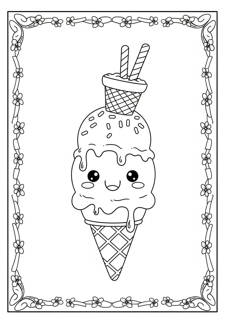 Desenho de Sorvete Kawaii para Colorir