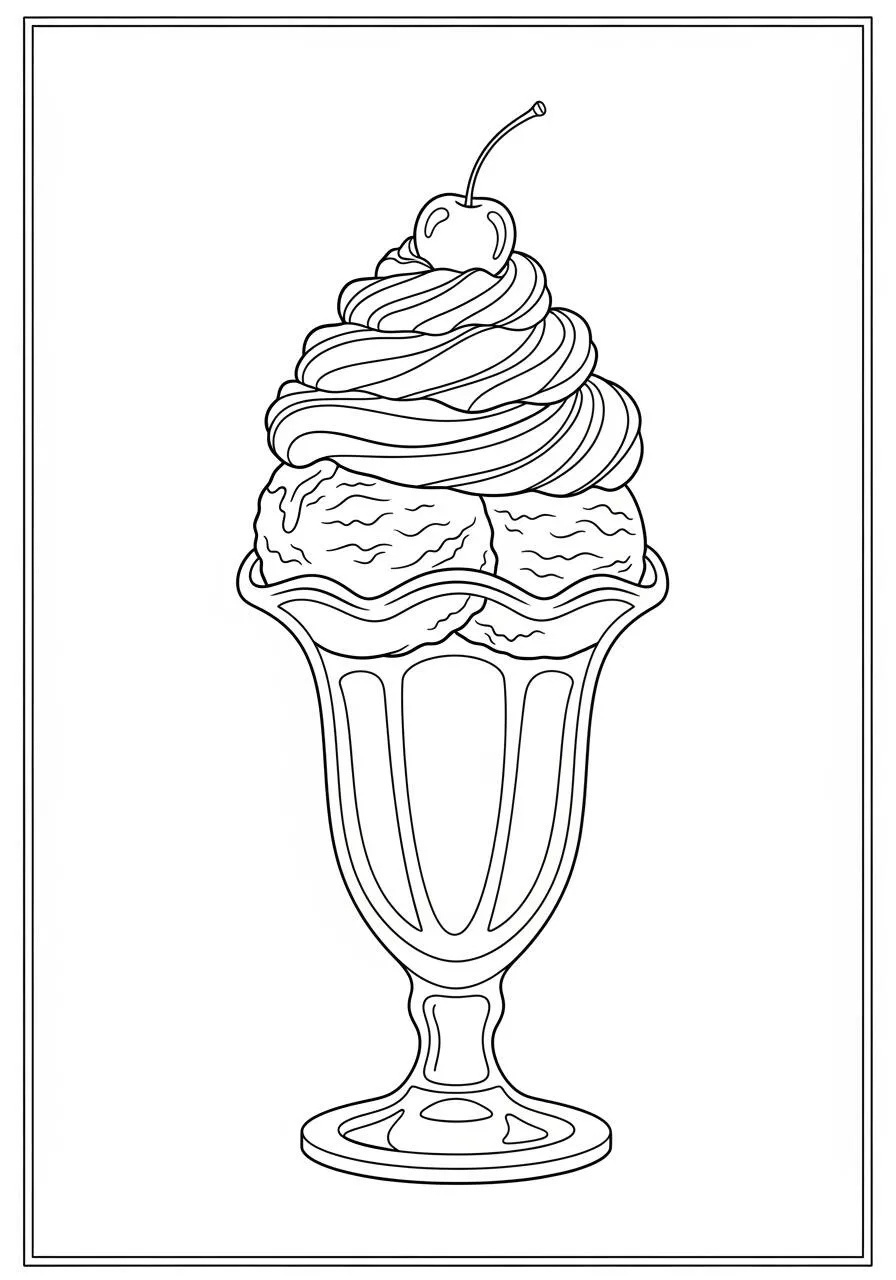 Desenho de Sorvete com Cereja para Colorir