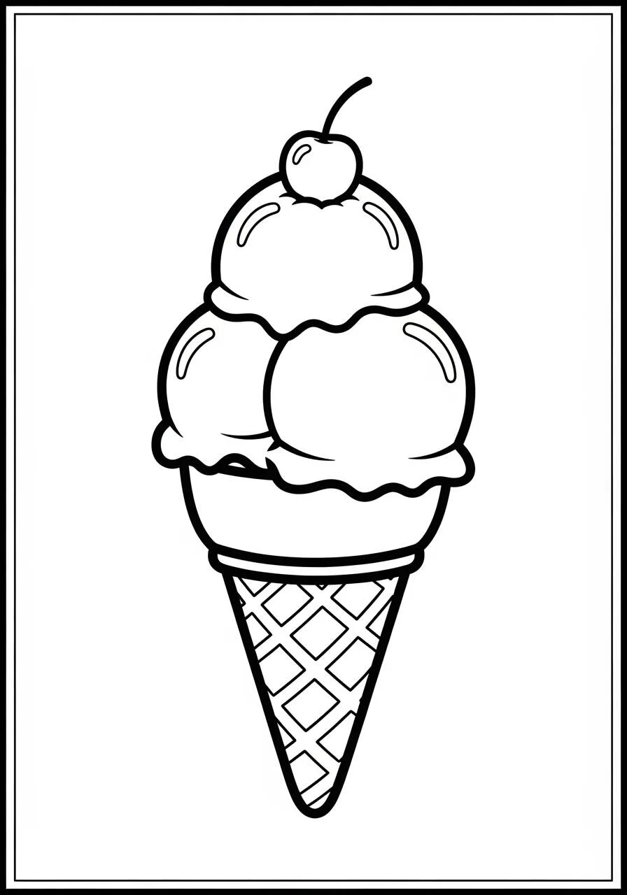 Desenho de Sorvete com Cereja para Colorir