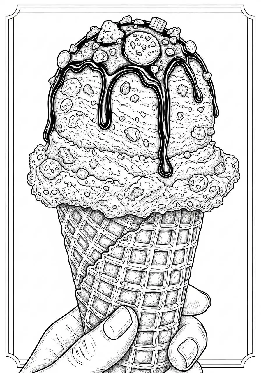 Desenho de Sorvete com Calda para Colorir