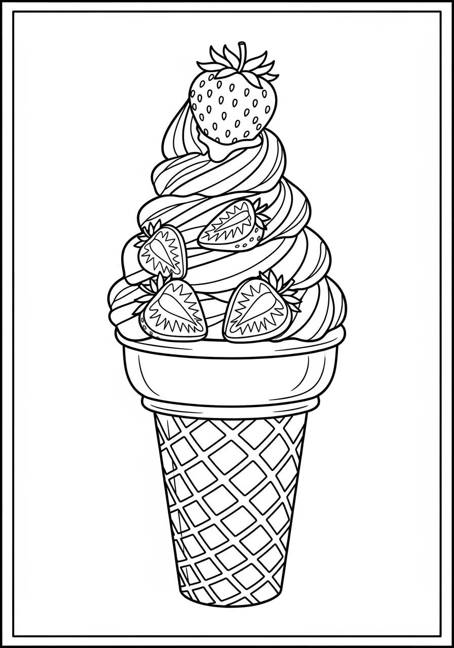 Coloriage de crème glacée aux fraises