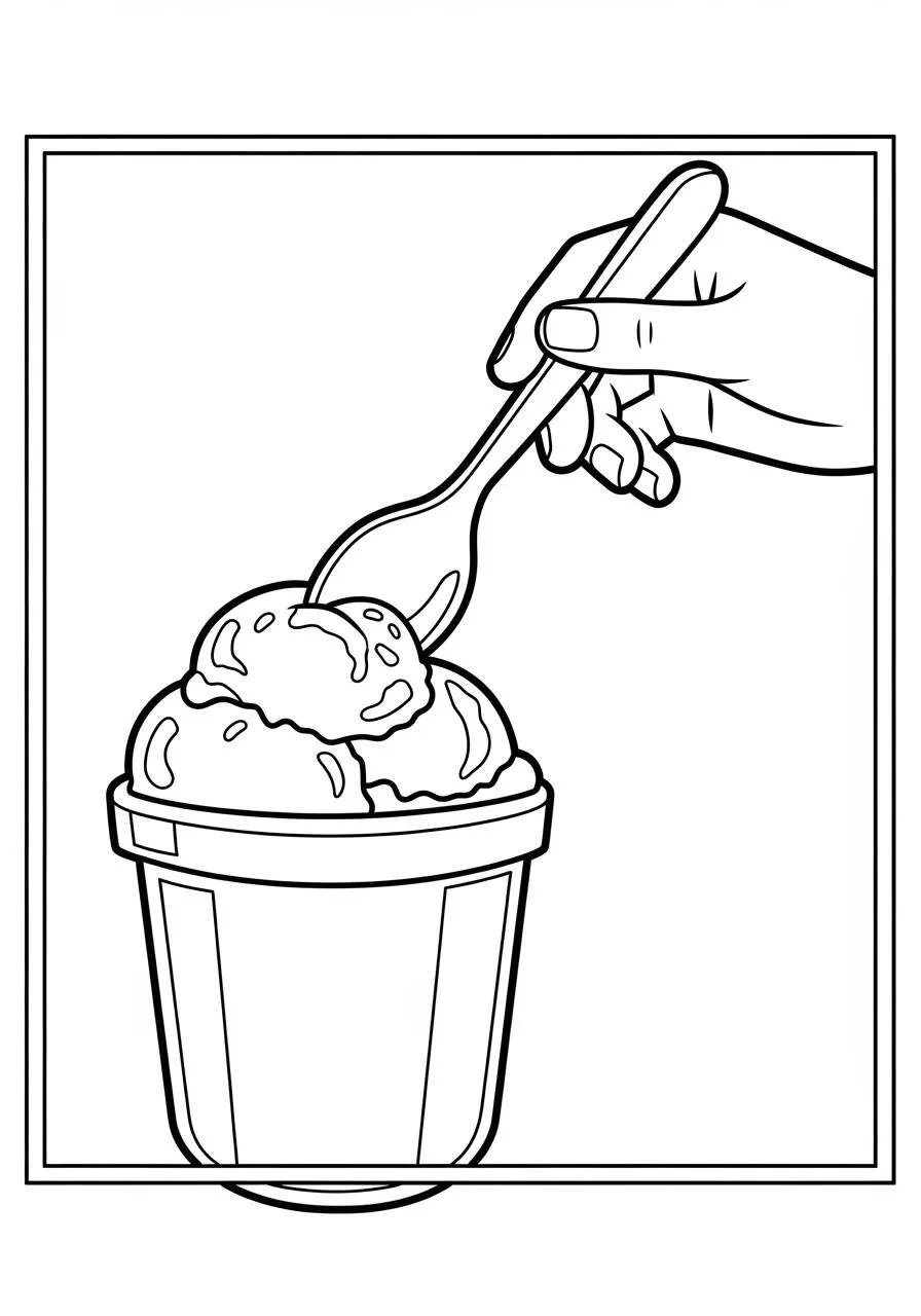 Desenho de Sorvete com Colher para Colorir
