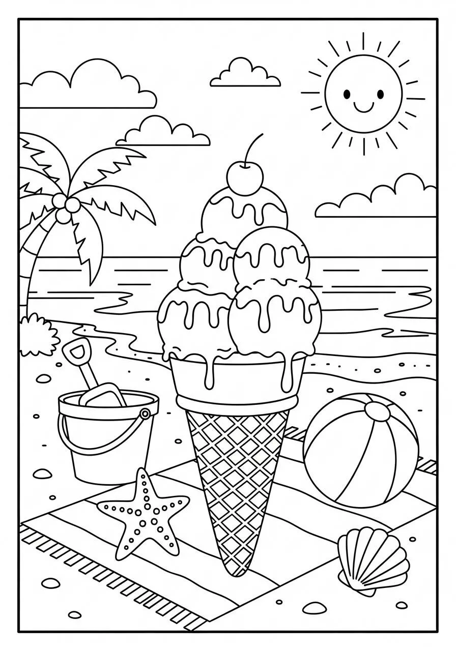 Desenho de Sorvete Divertido para Colorir