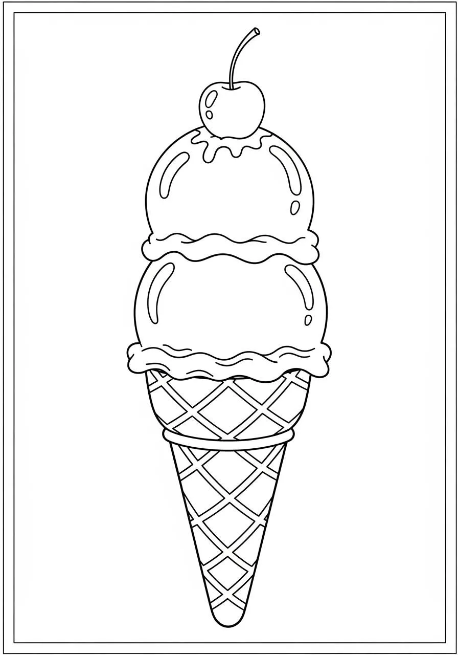 Desenho de Sorvete com Cereja para Colorir