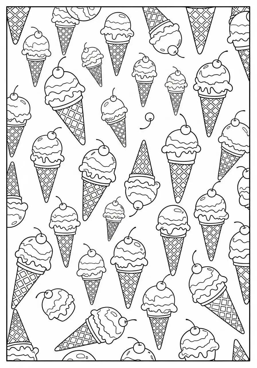 Desenho de Sorvete para Colorir com Vários Sabores