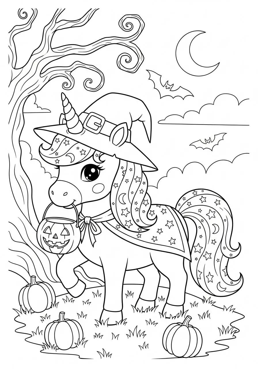 Dibujo para colorear de unicornio de Víspera de Todos los Santos