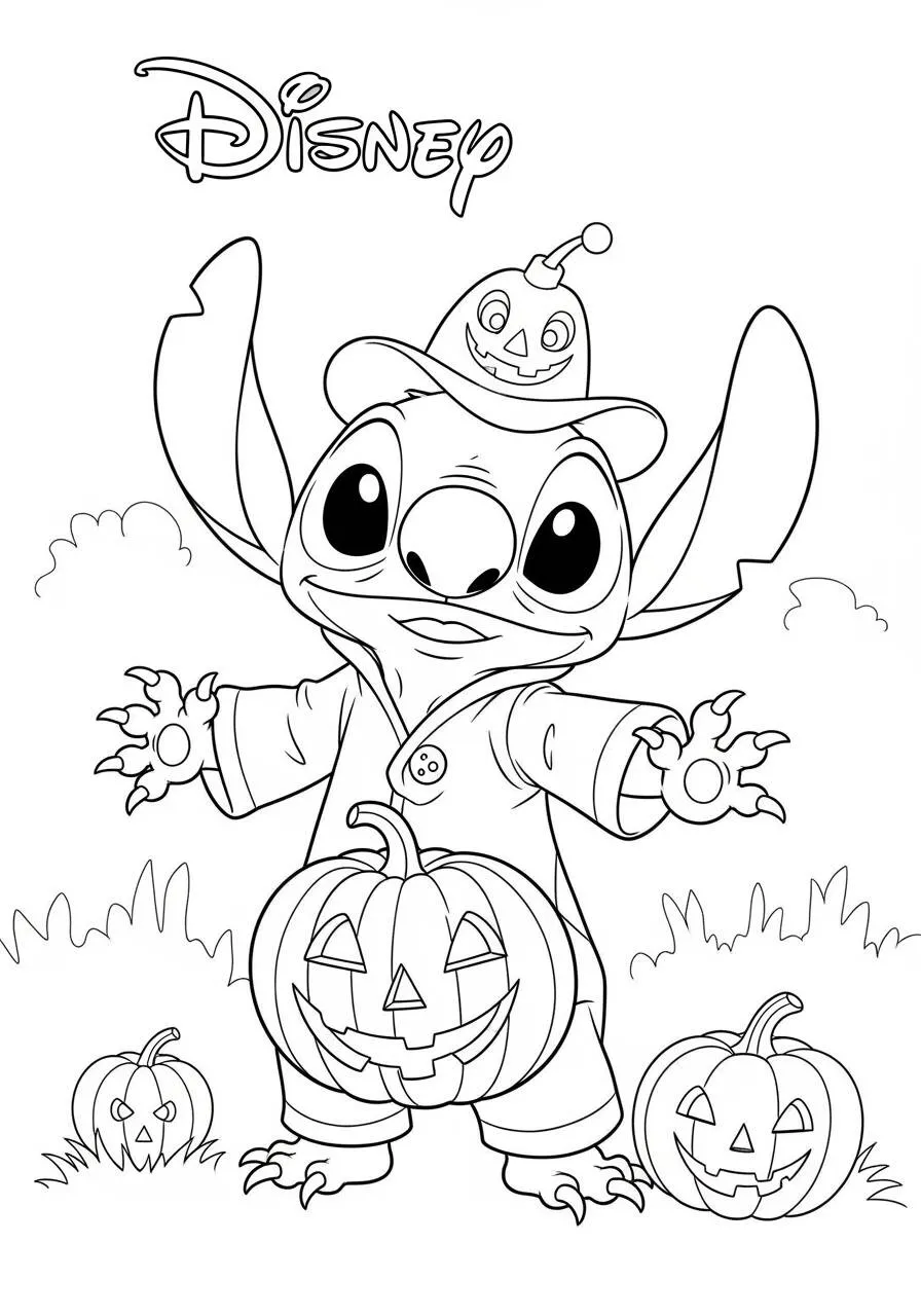 Dibujo de Víspera de Todos los Santos con Puntada y Calabazas para Colorear