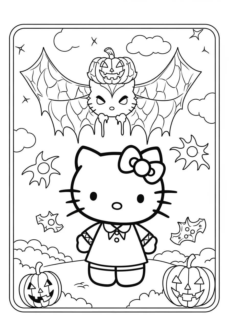 Desenho de Halloween com Hello Kitty para colorir