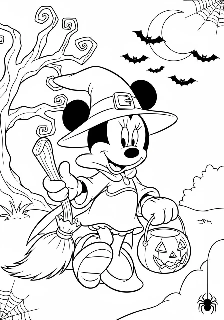Desenho de Halloween com Minnie Mouse para colorir