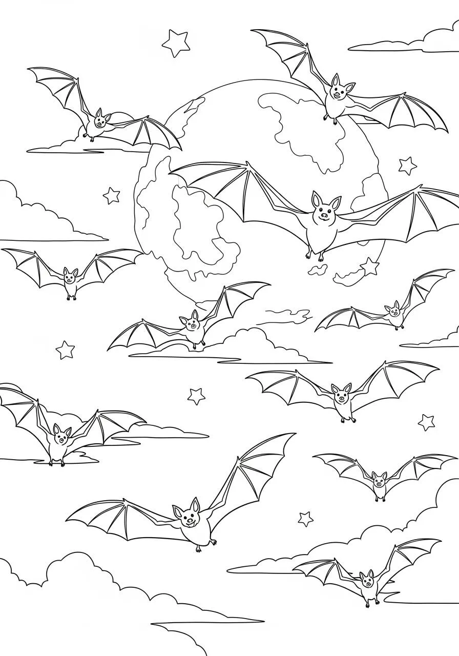 Dibujo para colorear de Víspera de Todos los Santos con murciélagos