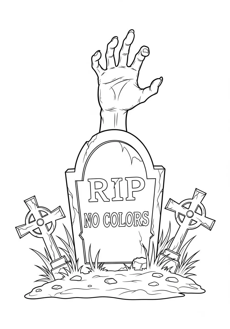 Desenho de Halloween com Cemitério Assombrado para Colorir