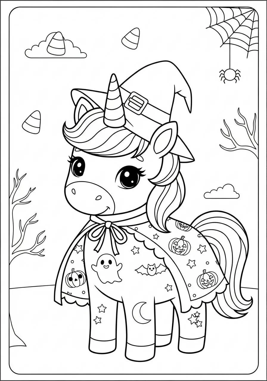Coloriage d'Halloween avec une licorne magique