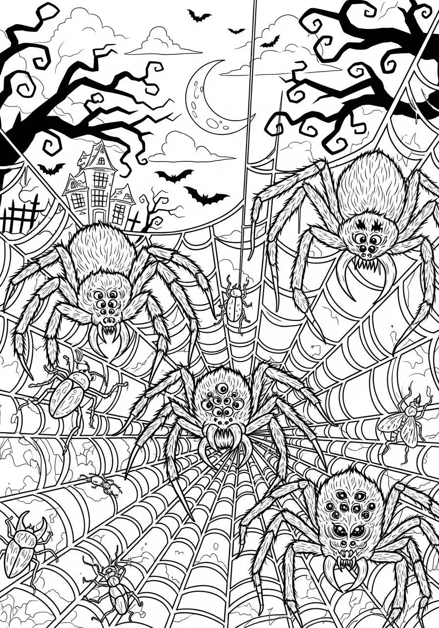 Coloriage d'Halloween avec des araignées