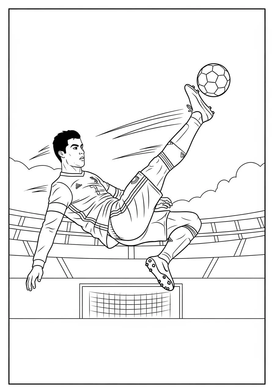 Desenho do Cristiano Ronaldo fazendo um gol para Colorir
