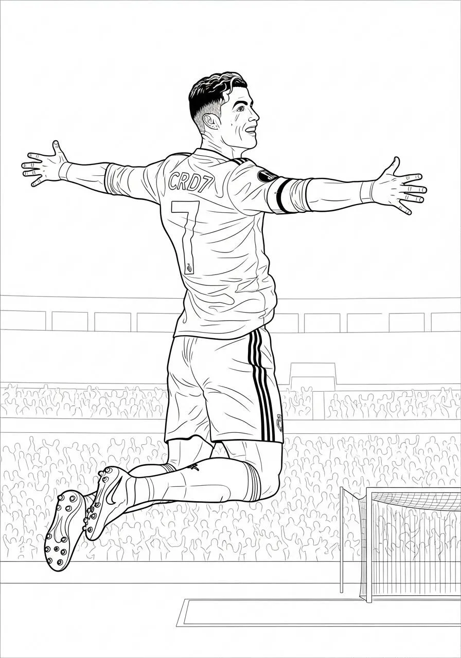 Desenho do Cristiano Ronaldo Comemorando um Gol para Colorir