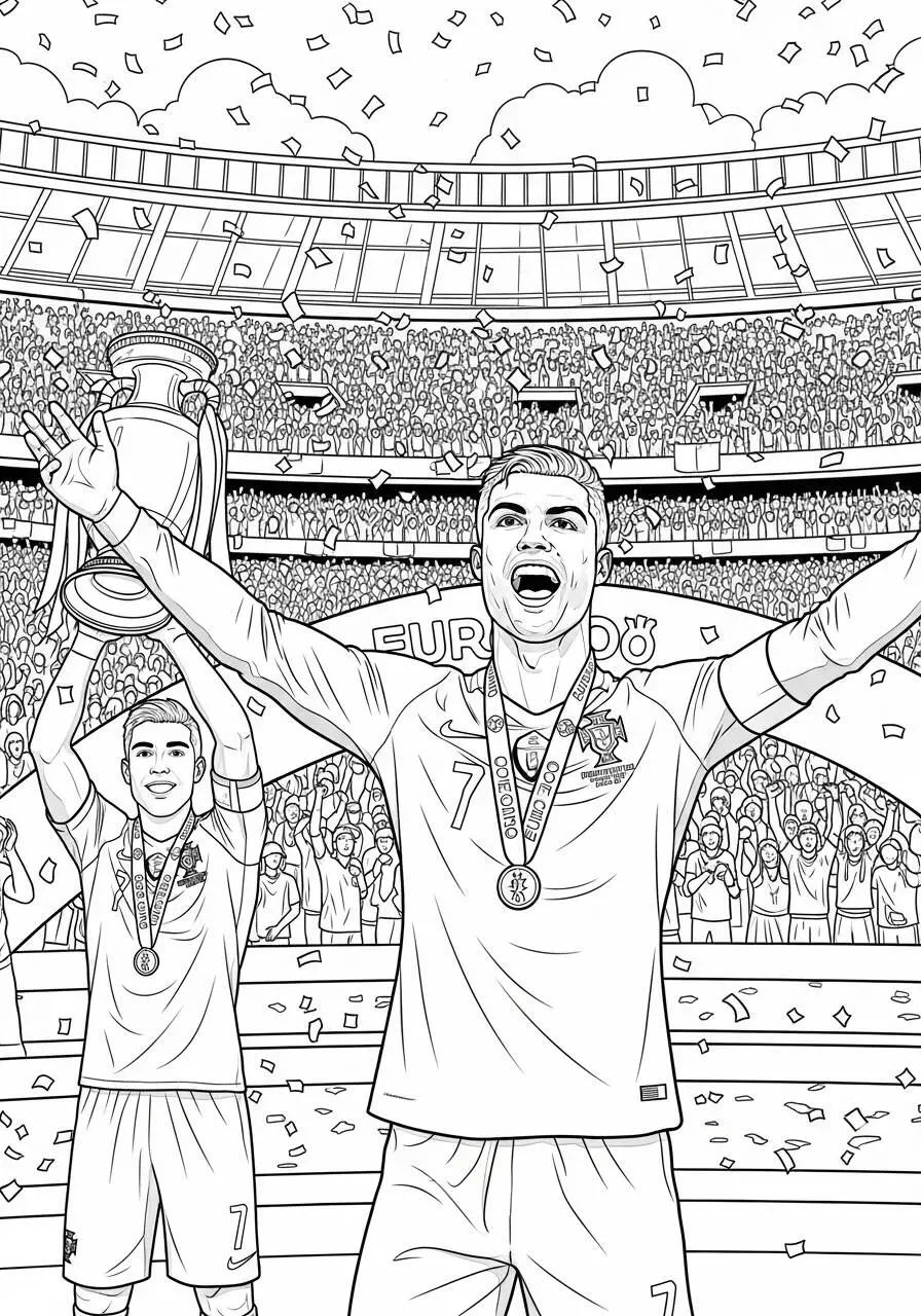 Desenho do Cristiano Ronaldo Comemorando a Vitória na Euro 2008 para Colorir