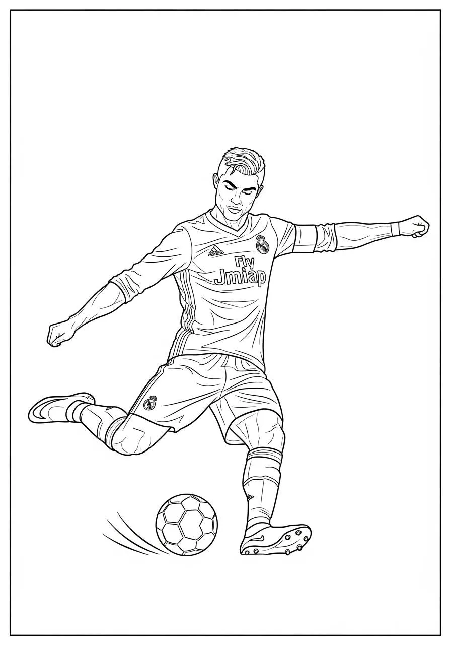 Desenho do Cristiano Ronaldo chutando a bola para Colorir