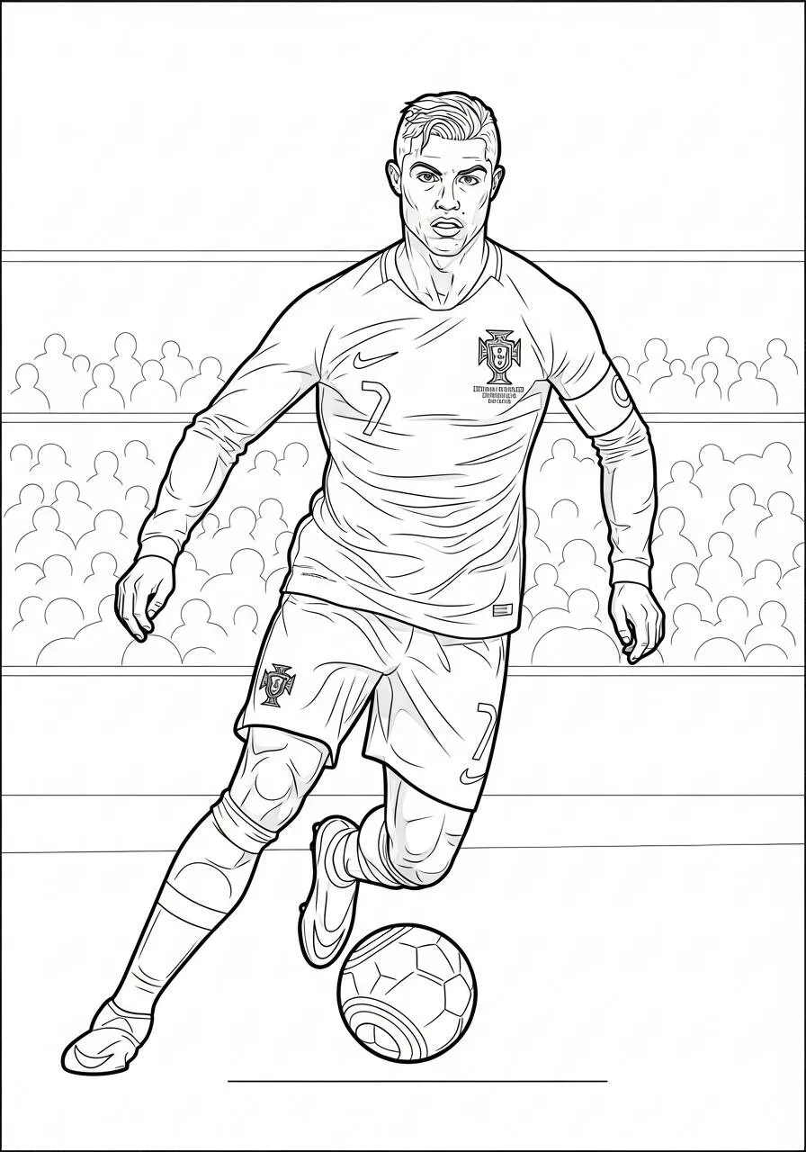 Desenho do Cristiano Ronaldo driblando para Colorir