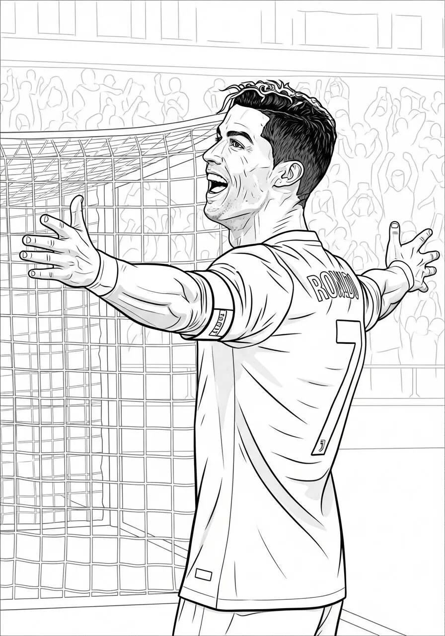 Desenho do Cristiano Ronaldo Comemorando um Gol para Colorir