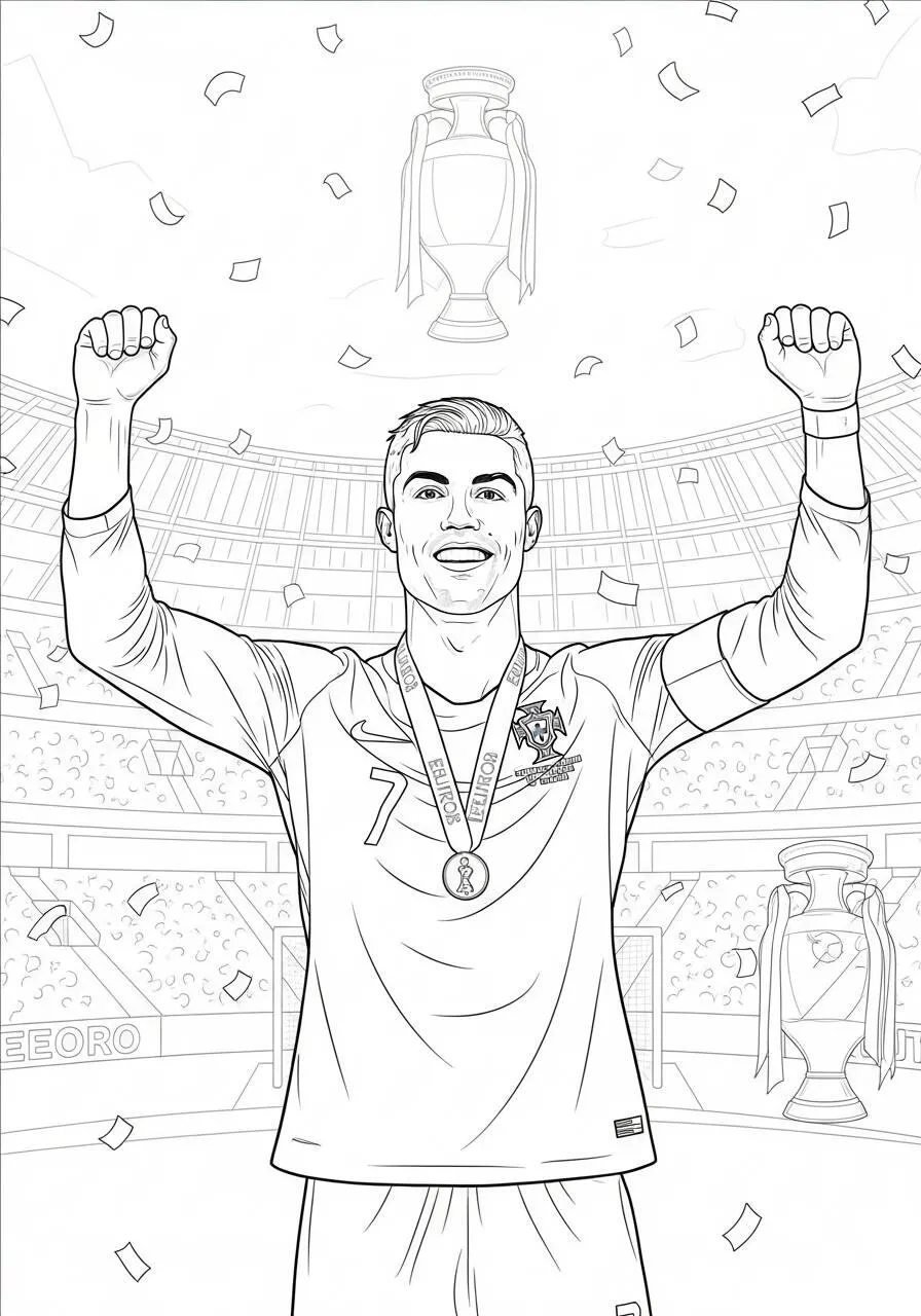 Desenho do Cristiano Ronaldo Celebrando Vitória para Colorir